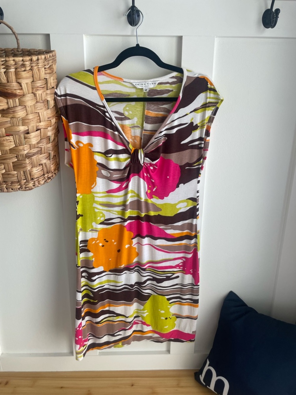 Trina Turk Bright Abstract Knot-Front Dress in Pink, Orange & Lime